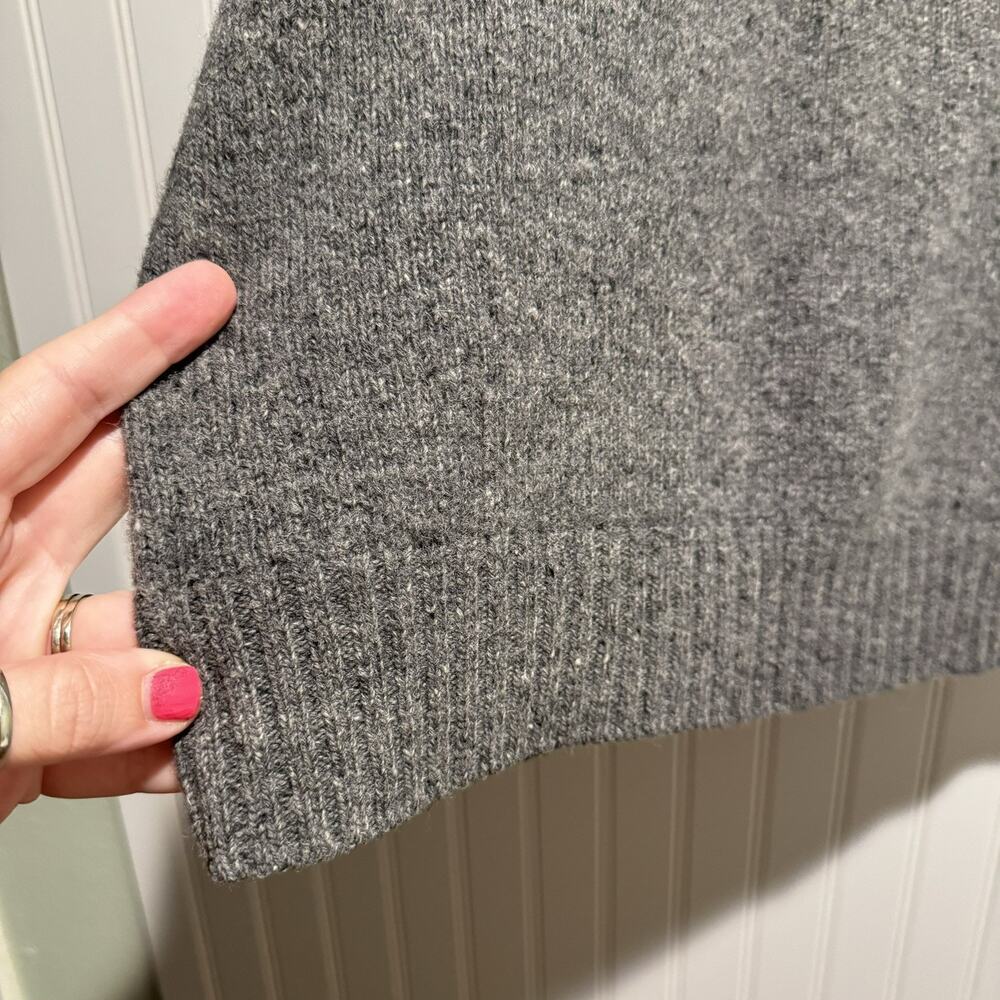 LL Bean Gray Shetland Wool Sweater Corduroy Elbow Patches Quarter Zip Mens Large - Picture 2 of 5